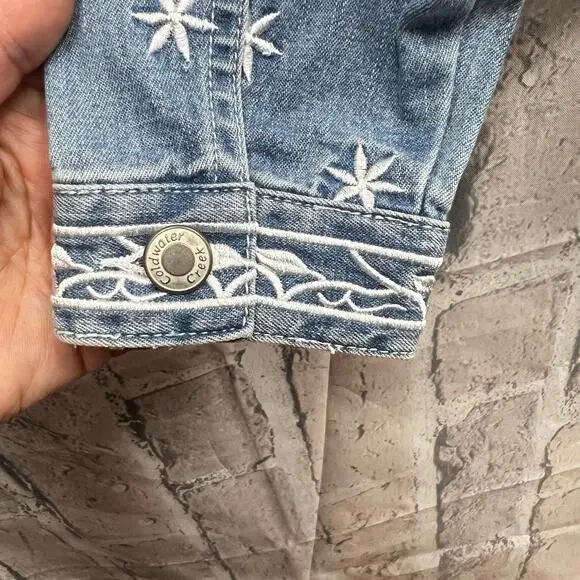 Coldwater Creek Stars Women Washed Blue Jean Jacket Button-Down Size Large - Picture 7 of 10
